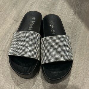 Mudd Black and Silver Rhinestone Sandals